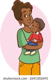 vector illustration of mother standing with baby on her lap