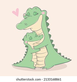 Vector illustration of mother's day. Crocodile hug.