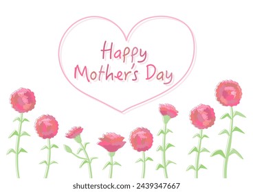 Vector illustration for Mother's Day. Design with red carnations and pink heart. For greeting cards, banners and wallpapers.