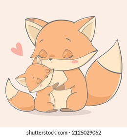 Vector illustration of mother's day. Foxes hug.