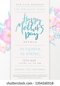 Vector illustration of mother's day invitation party poster template with paper origami spring apple flowers and hand lettering quote - happy mother's day.