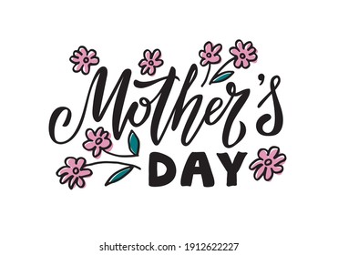 Vector illustration of mothers day lettering for banner, poster, signage, postcard, clothing, souvenirs, product design. Handwritten creative calligraphic text for digital use or print
