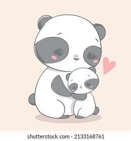 Vector illustration of mother's day. Panda hug. svg