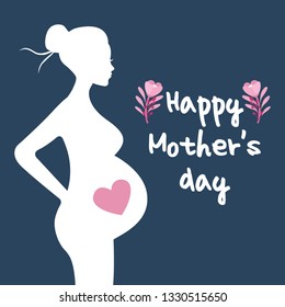 Vector illustration of 'Mother's day' poster.Beautiful pregnat woman silhouettes. Can be used for cards, flyers, posters. 