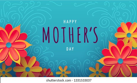 Vector illustration for mothers day with typography, colorful flowers and floral ornament on background. Illustration with words happy mother's day for banners, greeting cards, posters and gifts