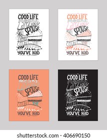 Vector illustration with motivating inspirational quote about love to pie and desserts. Set of isolated on white background hand drawn typography, perfect for cafe or bar poster, t-shirt, placard.