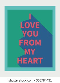 Vector illustration: motivation poster with love slogan with diagonal shadow made in bright colors and pop-art style