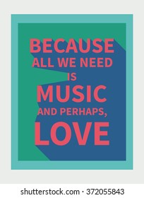 Vector illustration: motivation poster with love slogan with diagonal shadow made in bright colors and pop-art style