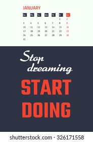 Vector Illustration of motivation quotes calendar for Design, Website, Background, Banner. Print Planner inspiration concept Template. Monthly lettering 2016 year