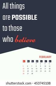 Vector Illustration of motivation quotes calendar for Design, Website, Background, Banner. Print Planner inspiration concept Template. Monthly lettering 2017 year
