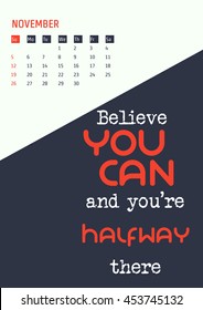 Vector Illustration of motivation quotes calendar for Design, Website, Background, Banner. Print Planner inspiration concept Template. Monthly lettering 2017 year