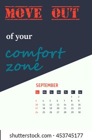 Vector Illustration of motivation quotes calendar for Design, Website, Background, Banner. Print Planner inspiration concept Template. Monthly lettering 2017 year