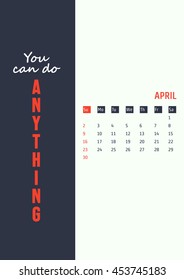 Vector Illustration of motivation quotes calendar for Design, Website, Background, Banner. Print Planner inspiration concept Template. Monthly lettering 2017 year
