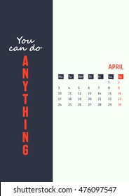 Vector Illustration of motivation quotes calendar for Design, Website, Background, Banner. Print Planner inspiration concept Template. Monthly lettering 2017 year