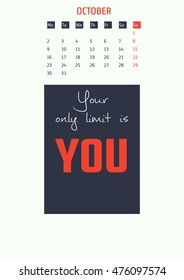 Vector Illustration of motivation quotes calendar for Design, Website, Background, Banner. Print Planner inspiration concept Template. Monthly lettering 2017 year