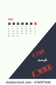 Vector Illustration of motivation quotes calendar for Design, Website, Background, Banner. Print Planner inspiration concept Template. Monthly lettering 2017 year