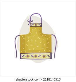 Vector illustration of a motley yellow cooking apron with a floral ornament in a cartoon, hand-drawn style.