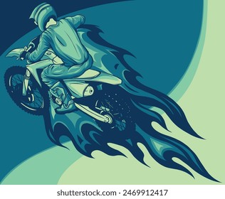 vector illustration of motocross with flames on white background