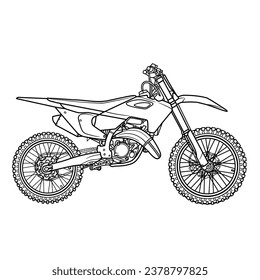 Vector illustration of Motocross hand drawn sketch,suitable for your custom t-shirt design, outline vector doodle illustration, side view, isolated with white background.