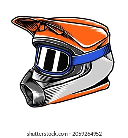 Vector illustration of Motocross helmet, Downhill mountain biking. Motocross helmet design. Head safety gear.
