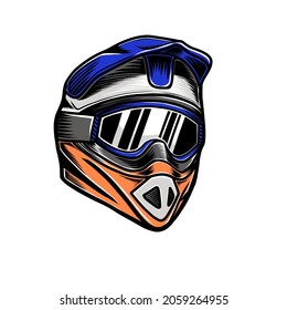 Vector illustration of Motocross helmet, Downhill mountain biking. Motocross helmet design. Head safety gear.