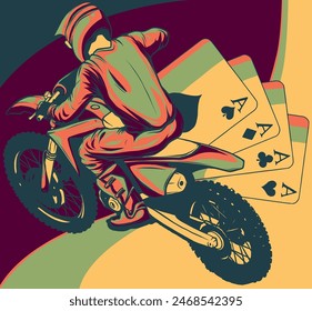 vector illustration of motocross with poker aces