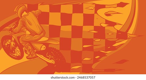 vector illustration of motocross with race flag