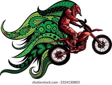 vector illustration of motocross and rider with mandala ornaments
