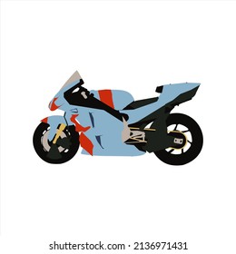 Vector Illustration Of A MotoGP Bike, With Dominant Colors Of Pale's Blue And Red.