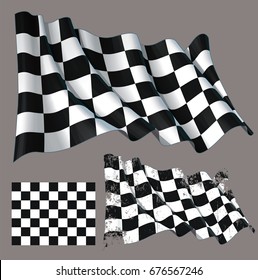 Vector illustration of a motor race waving finish checkers flag. Each element on a separate layer with well-defined groups and subgroups. Easy to edit colors via Global Color