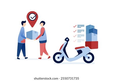 vector illustration of Motorbike delivery service for goods and packages offering quick, reliable courier solutions, urban delivery, and on-demand transport for fast-paced business needs