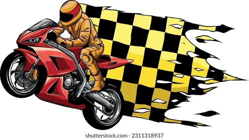 vector illustration of motorbike with flag racer