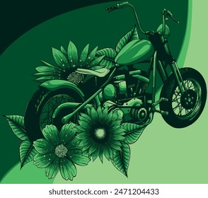 vector illustration of motorbike with flower on white background
