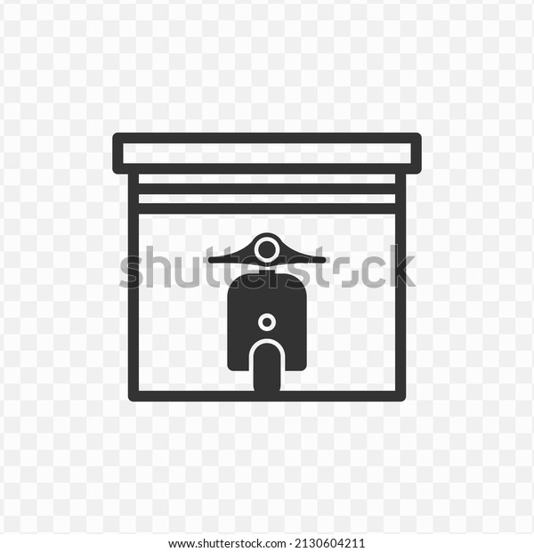 Vector illustration of motorbike garage\
icon in dark color and transparent\
background(png).