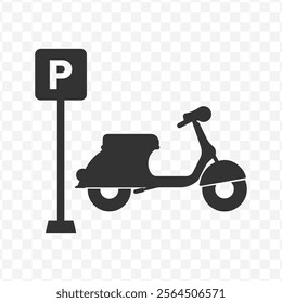 Vector illustration of motorbike parking icon in dark color and transparent background(PNG).