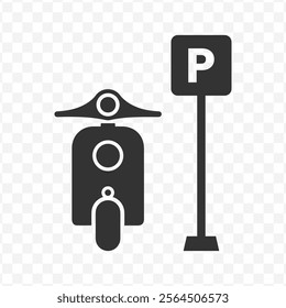 Vector illustration of motorbike parking icon in dark color and transparent background(PNG).