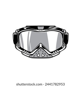 vector illustration of motorbike racer Google glasses design, full face motocross helmet, supermoto