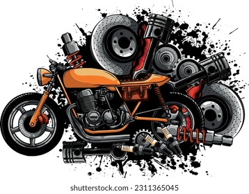 Vector illustration of motorbike with Spares design