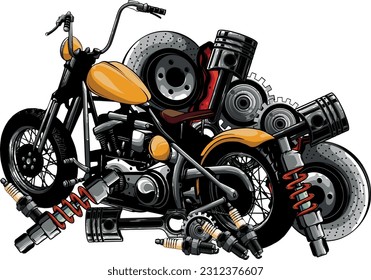 Vector illustration of motorbike with Spares design