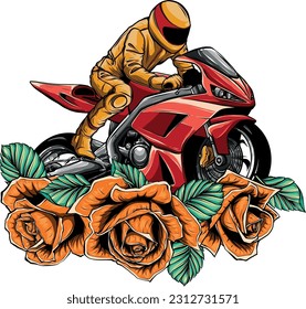 vector illustration of motorbike sport with roses