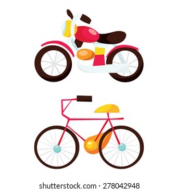 A vector illustration of a motorcycle contrasted against a bicycle.