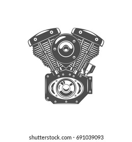 vector Illustration of motorcycle engine. Monochrome style.