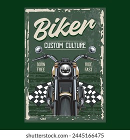 Vector Illustration of Motorcycle with Flags with Vintage Illustration Available for Vintage Poster