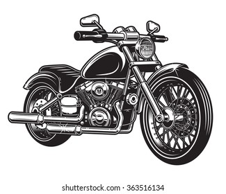 Vector illustration of motorcycle isolated on white background. Monochrome style.