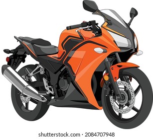 Ilustración vectorial de la motocicleta en cuadros detallados de color naranja