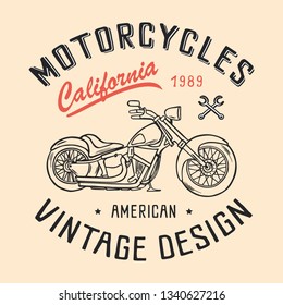 Vector illustration of a motorcycle for printing on a shirt, poster, banner, Souvenirs. Handmade in vintage style.