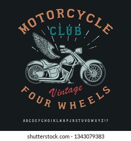 Vector illustration of a motorcycle for printing on a t-shirt, poster, banner, logo, Souvenirs. Handmade in vintage style.