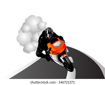 Vector illustration of motorcycle racer on the road