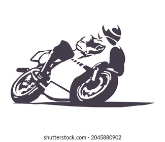 Vector illustration of motorcycle racer in vintage style isolated on white background