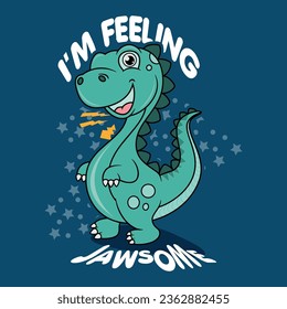 Vector illustration of motorcycle riding cartoon dinosaur. For boys T-shirts.Hand drawn